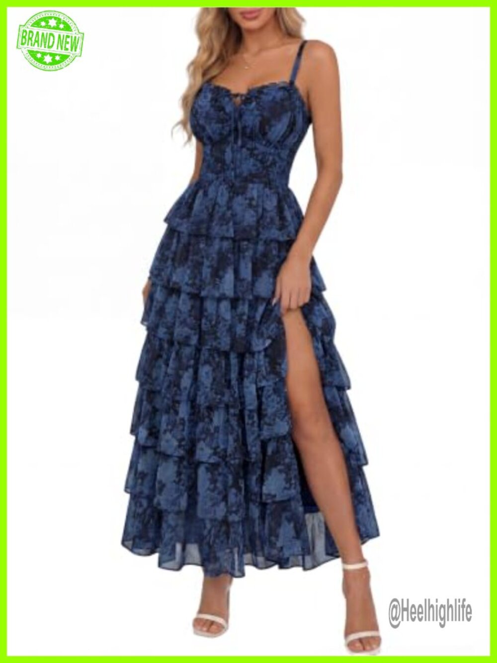 Floral Corset Formal Wedding Guest Maxi Dress Sweetheart Tie Back